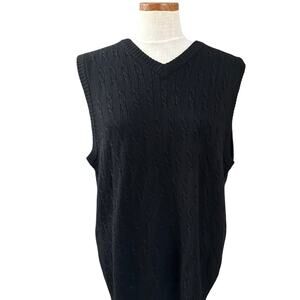 Nordstrom Mens Fine Merino Wool Cable Knit Sweater Vest M Black V Neck Academia